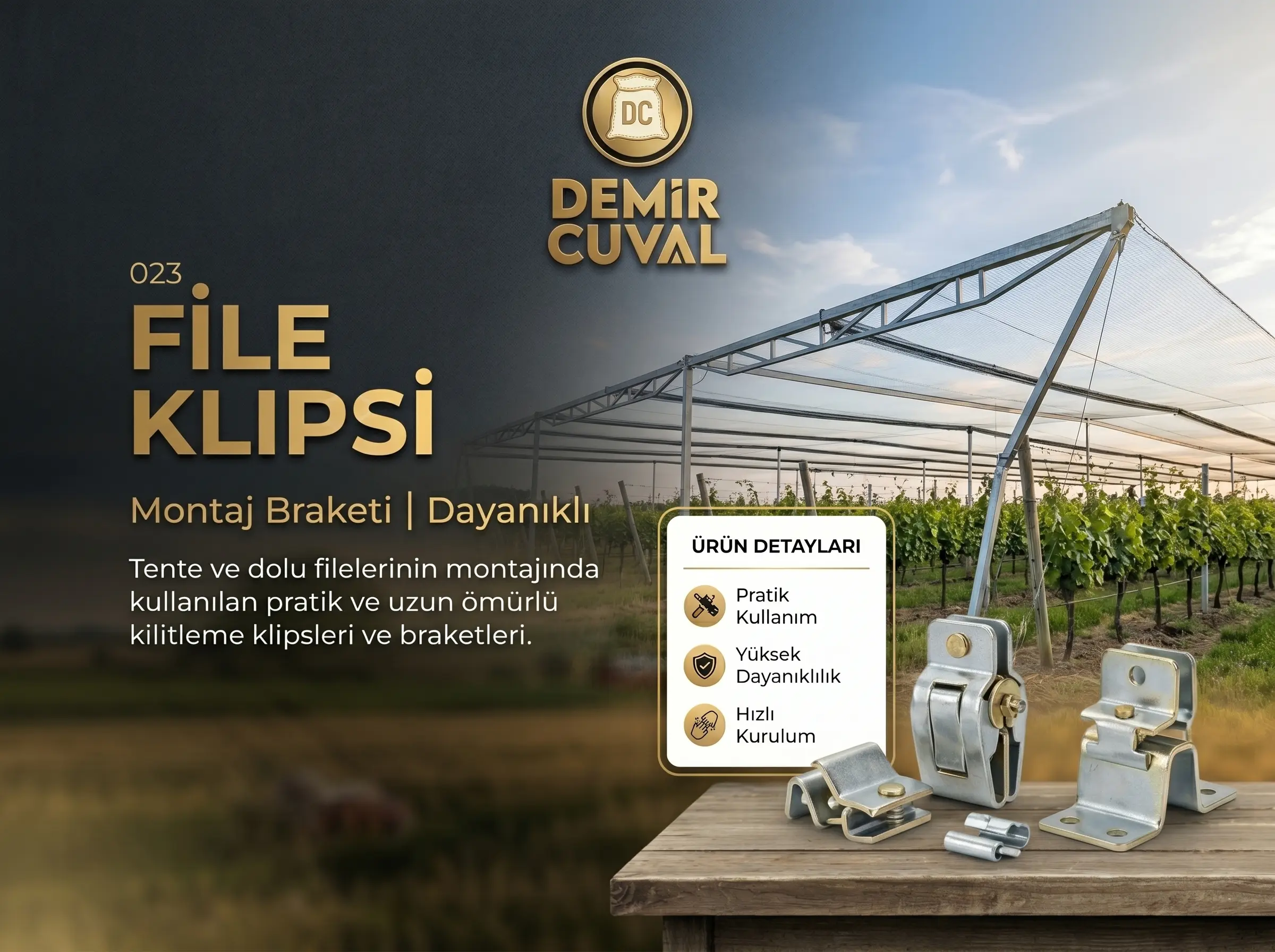 File montaj klipsi ve gölgelik tülü sabitleme aparatları